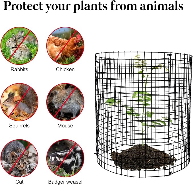 30 PCS Round Plant Protector from Animals, 12 Pack 12'' x 12'' Metal Plant Cages，30Pcs Metal Mesh to Keep Animals Out, Garden Protection Bunny Barricades, Wire Plant Protectors for Rabbit Chicken Duck