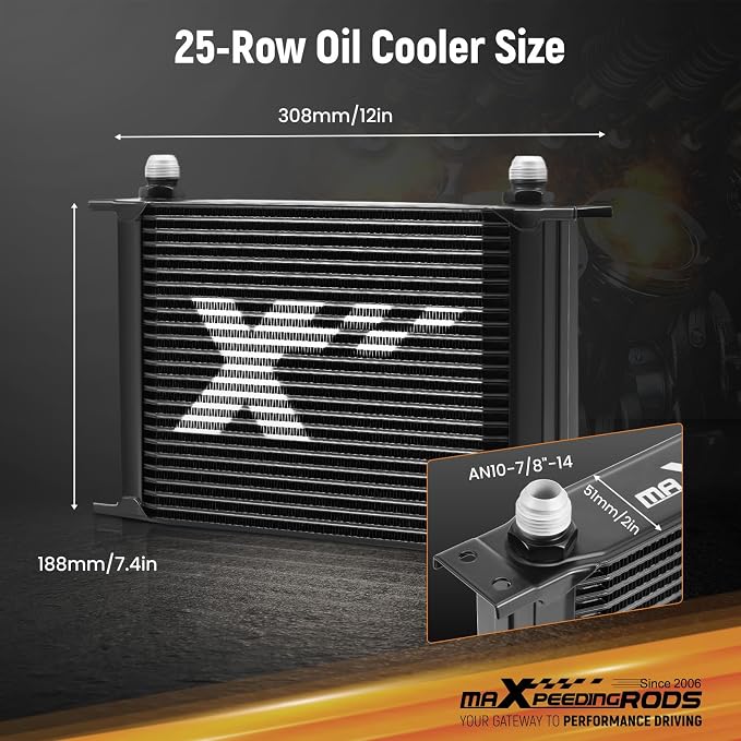 maXpeedingrods 25 Row Engine Oil Cooler, 10AN Stacked Plate Transmission Engine Oil Cooler Universal British Radiator Aluminium Black