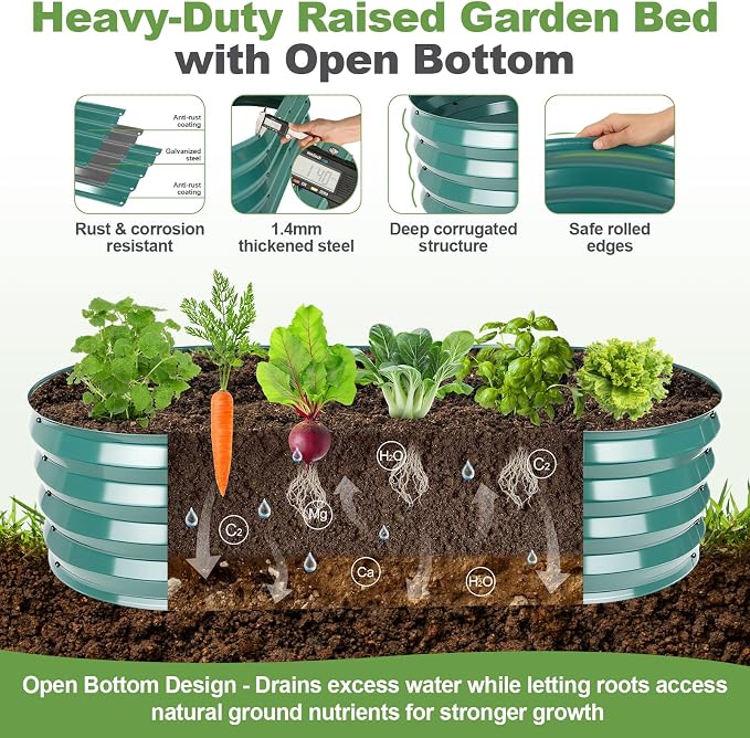 Raised Garden Bed with Arched Trellis, Galvanized Raised Garden Bed with Netting Plant Ties Gloves Trowel, Metal Planter Box Outdoor Drainage Design for Gardening Climbing Plant Vegetable Flower Fruit
