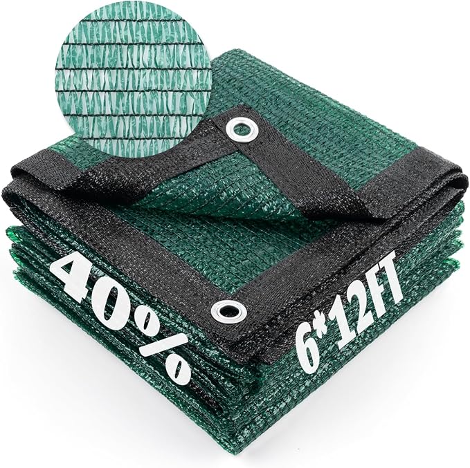 Cool Area 40% Sun Shade Cloth Mesh Tarp with Grommets for Plant Cover 6x12ft Patio Canopy Garden Pergola Greenhouse Car Barn Kennel Dark Green