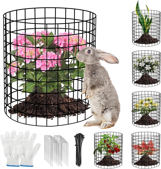 10 Pack Plant Protectors from Animals Wire Plant Protector Cage to Keep Animals Out with Zip Ties & Stakes, 30 Panels Bendable Metal Mesh for Flowers Vegetables