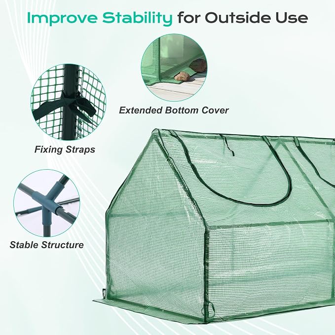 BPS 6x3x3 ft Mini Greenhouse with Green PE Cover Cover UV-Protected Roll-Up Zipper Windows, Ideal for Indoor or Outdoor Use on Raised Garden Beds
