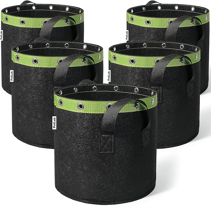 POTLAB® 7 Gallon Grow Bags (5-Pack),Low Stress Training Fabric Pots with Handles,Garden Bags to Grow Vegetables