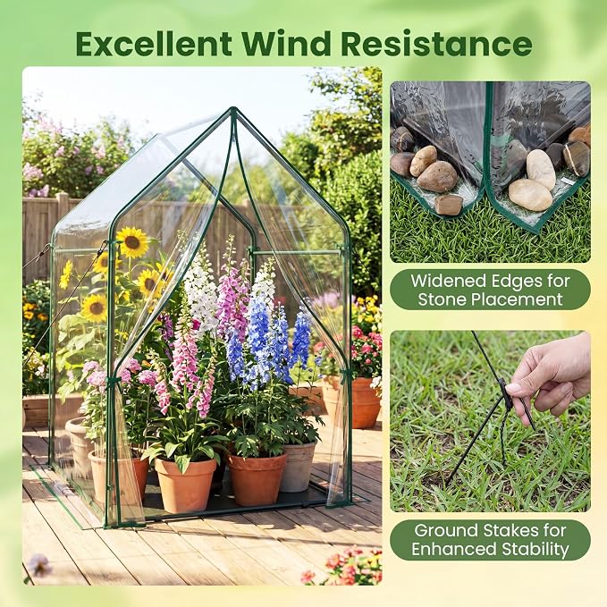 Giantex Mini Greenhouse, Outdoor Portable Green House with Sturdy Metal Frame, Ground Stakes & Wind Ropes, Clear Tent Small Greenhouse for Indoor Outdoor Plants (36"x36"x60")