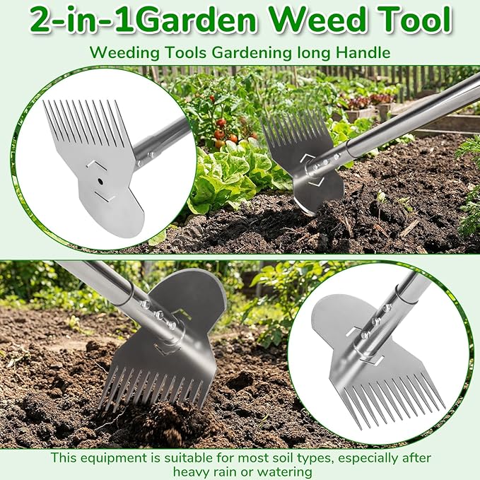 Garden Tools,Weeder Tool,63" Weed Puller Tool with Long Handle,Easy Weeding Without Bending or Squatting Down,Weeding Tools Suitable for Farm Planting,Gardening(Silver 12 Claws)