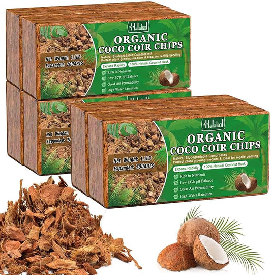 Halatool 6 Pcs Coco Husk Chips for Plants - 6.6 LB 100% Organic Coconut Coir Chips with Low EC and pH Balanced, Compressed Coco Substrate Growing Mulch Medium for Landscaping, Herbs, Plants, Flowers