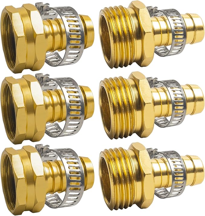 Hourleey Garden Hose Repair 1/2 Inch, Aluminum Mender Hose Connector Fitting with Clamp, Fit 1/2" Male & Female Hose Connector, 3 Sets