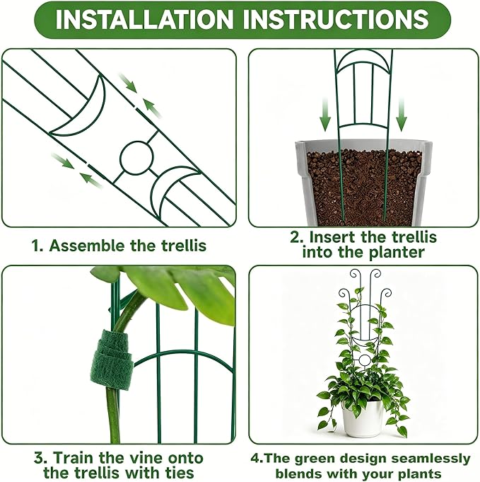 KINGLAKE Plant Trellis for Climbing Plants Indoor Outdoor - 2 Pack 32.7 Inch Green Expandable Metal Garden Trellis for Potted Climbing Plants Support Flower Vine Ivy Monstera Houseplant with Tape