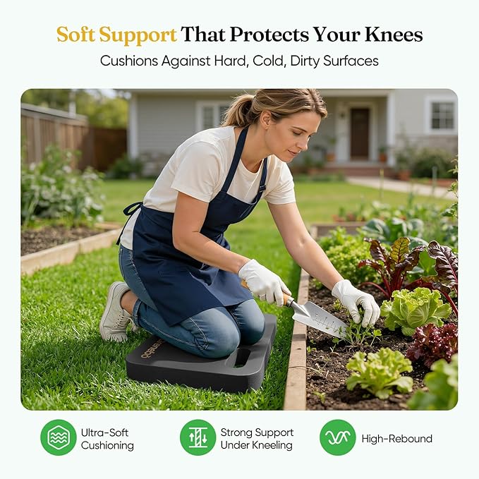 Grenebo High-Density NBR Foam Garden Kneeling Pad, 1.6" Extra Thick Gardening Pads for Kneeling, Ultra Soft Kneeling Pads for Gardening, Work, Exercise, Yoga, 17.3×11×1.6 in (2, Black)
