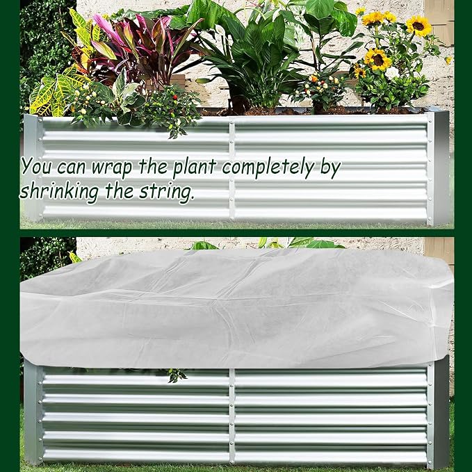 Rectangular Plant Cover Frost Big Size for 8×4×2FT Non Woven Fabric Garden Bed Cover with Zip Drawstring for Winter Cover Protection，Raised Beds Protect Plant Vegetable from Winter Frost