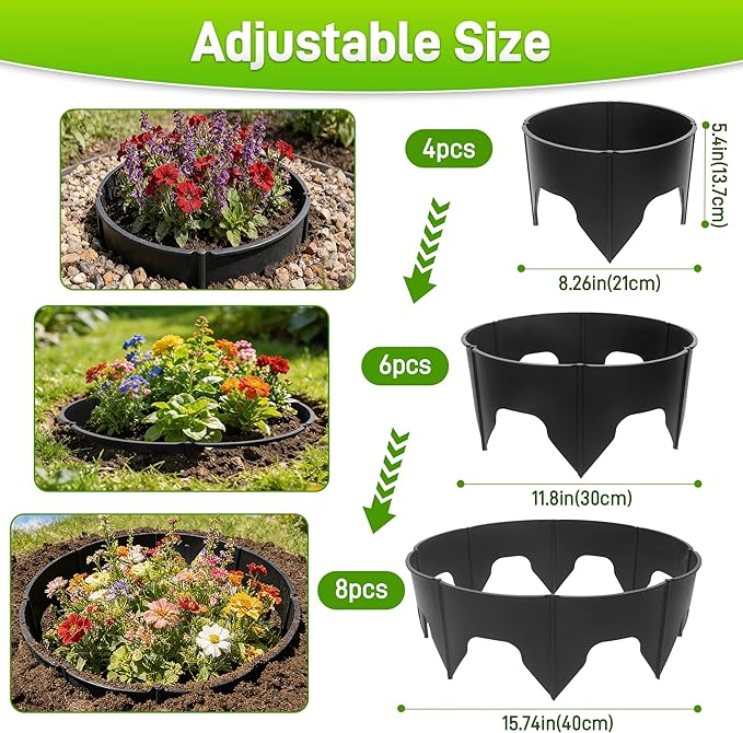 Anothera 24 Pieces Planting Grow Rings, Diameter Range 8.2-15.7 Inches, Interlocking Garden Plant Rings, Black Garden Rings for Plant Support and Soil Moisture Retention