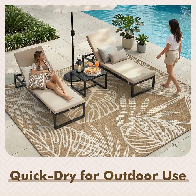 MontVoo-Outdoor Rug-Patio Rug 6x9 ft Polypropylene Indoor Outdoor Rugs Outdoor Carpet for Patio Deck Balcony Porch, Textured Weave, Durable for High Traffic, Fade-Resistant, Tropical Neutral Brown