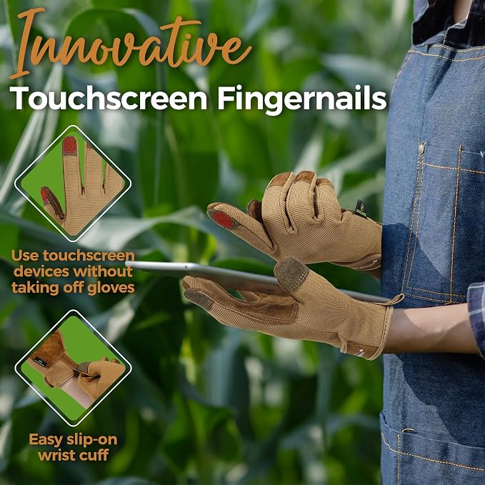 HANDLANDY Gardening Gloves for Women, Breathable Ladies Leather Garden Yard Gloves Best Gift for Gardeners