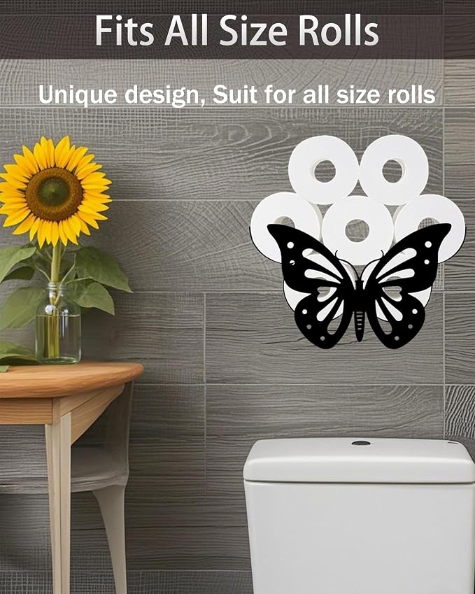 Butterfly Toilet Tissue Holder,Animal Paper Holders,Decorative Metal Papers Holder,Funny Toilet Animal Storage for Bathrooms,Bathroom Paper Organizer for Extra 8 Rolls Wall Mounted Art Decor