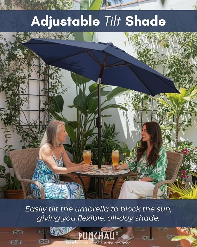 6 Ft Outdoor Patio Umbrella, Easy Open/Close Crank and Push Button Tilt Adjustment - Navy Blue Market Umbrellas