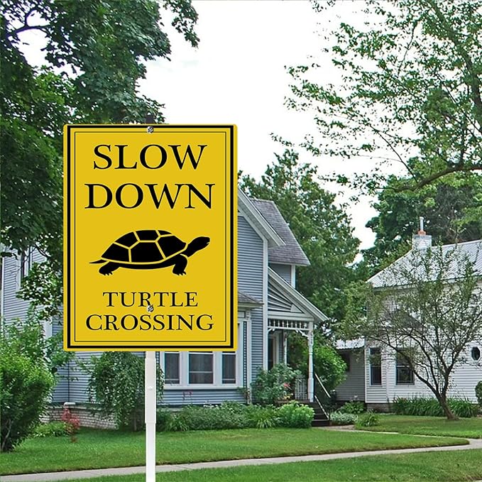 Turtle Crossing Sign With Stakes Slow Down Sign For Neighborhoods Reflective Rustproof Aluminium Yard Garden Stake Caution Sign Farm Lawn Walkway Decorations Animal Signs 8X12 IN