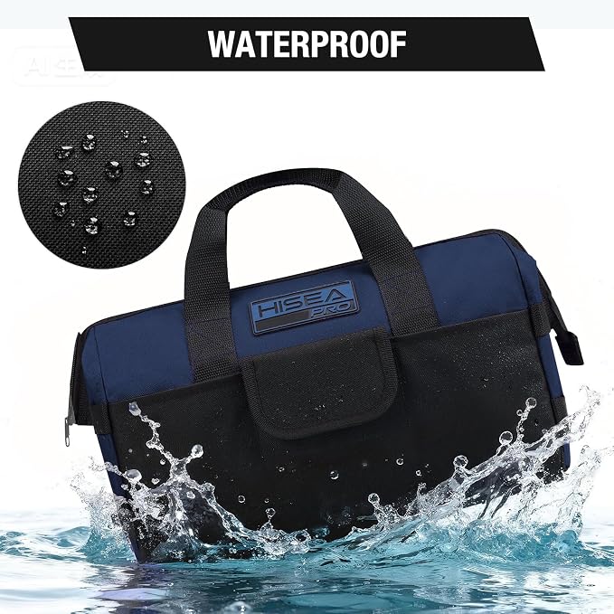 HISEA 3 Pack Heavy Duty Tool Bag with Storage Pockets, 16-Inch Tools Organizer Tote with Wide Base, Waterproof Durable Tool Bags with Zipper for Electrician, Tradesman (Blue)