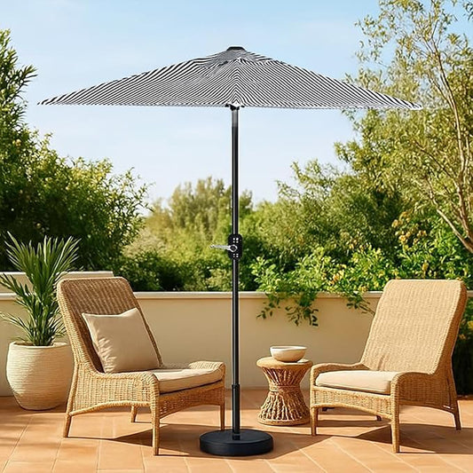 6 Ft Outdoor Patio Umbrella - Outdoor Umbrella for Patio, Pool, Table, Garden, Deck, & Beach - Easy Open/Close Crank and Push Button Tilt Adjustment - Black & White Striped Market Umbrellas