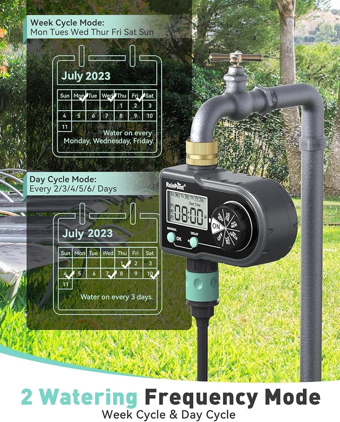RAINPOINT Sprinkler Timer with 3 Individual Programs, Brass Inlet Water Timer for Garden Hose, Sprinkler Controller, Automatic/Manual Irrigation System for Lawn & Yard Watering, 1 Outlet