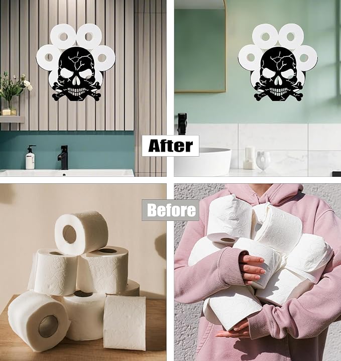 Sugar Skull Toilet Tissue Holder,Animal Paper Holders,Decorative Metal Papers Holder,Funny Toilet Animal Storage for Bathrooms,Bathroom Paper Organizer for Extra 8 Rolls Wall Mounted Art Decor