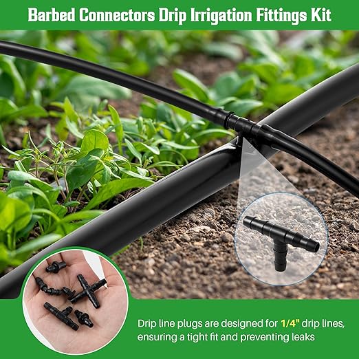 Feekoon Irrigation Drip Tools with Barbed Connectors, 2-in-1 Drip System Punch Tool for 1/4" Fitting, 16 20 25mm PE Pipe & Emitter; Ideal for Garden & DIY Watering System(Orange,230 Irrigation Plugs)