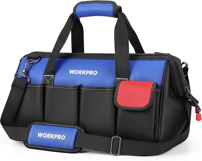 WORKPRO 18-inch Close Top Wide Mouth Storage Tool Bag with Adjustable Shoulder Strap, Sturdy Bottom