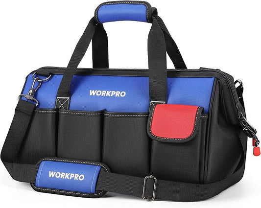 WORKPRO 18-inch Close Top Wide Mouth Storage Tool Bag with Adjustable Shoulder Strap, Sturdy Bottom