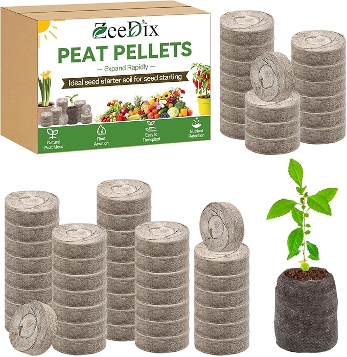 ZeeDix 50 Pcs 36mm Seed Starter Pods, Compressed Peat Pellets Seed Starter Soil for Seed Starting, Growing Vegetables, Herbs & Flowers, Indoor Outdoor Gardening Transplanting