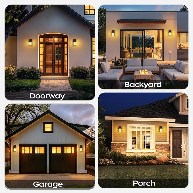 Outdoor Light Fixture Wall Mount, LED Exterior lighting fixtures for Outside, Front Porch Lights, Waterproof Wall Sconce Lantern Lamp, Black Coach Lights for House, Patio, Garage, Doorway, Entryway