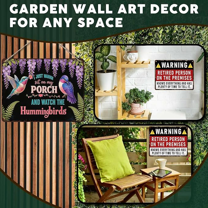 PEACHGARDEN Garden Wall Art Decor Hummingbirds Metal Sign I Just Wanna Sit On My Porch And Watch The Hummingbirds Wall Decor for Garden Yard Patio Porch 12x16 inch