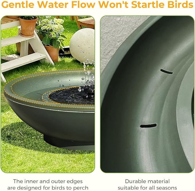 Solar-Powered Birdbath Water Fountain with 6 Bubbler Spray in 4" Height Freestanding Bird Playing Bowl for Garden, Patio, Yard, Balconies and Lawns