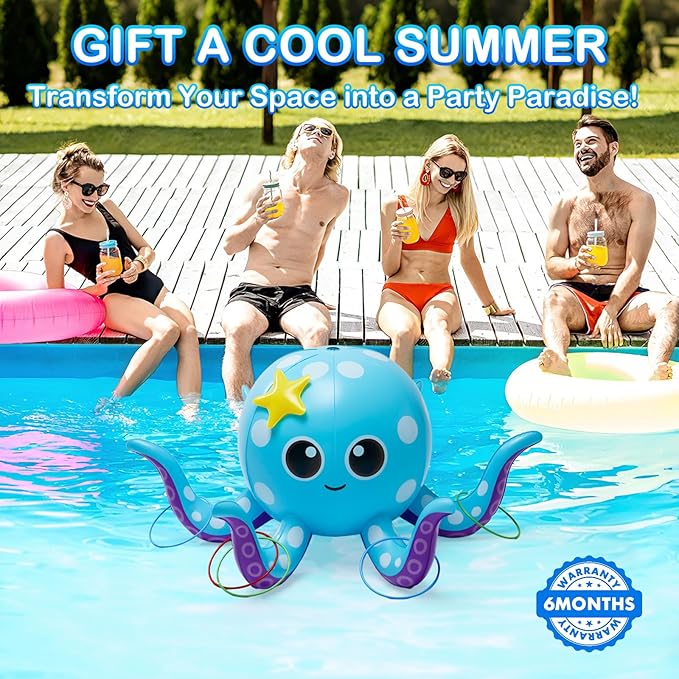 Sprinkler for Kids, Inflatable Octopus Water Toys with 6 Rings, Kids Sprinklers for Yard, Summer Outdoor Toys Backyard Water Spray Sprinkler Fun Toy for 3 4 5 6 7 8 Years and Up Boys Girls Gifts