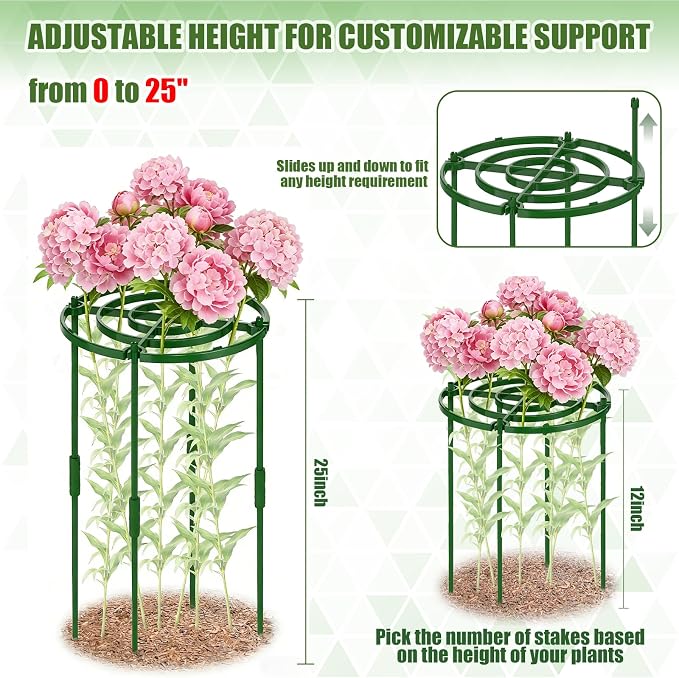 8 Pack Peony Cages and Supports, 11.8" D x 25" H Plant Supports for Outdoor Plants, Peony Support Cage Flower Support Rings, Plant Support Ring for Rose Tomato Hydrangea Strawberry