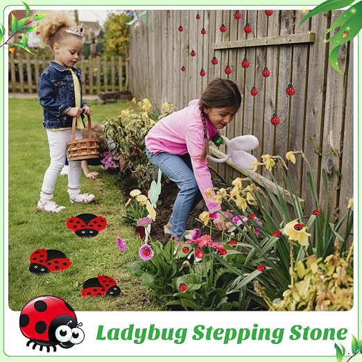Hollowfly 10 Pcs Ladybugs Stones Decor for Outside Metal Ladybugs Art Lawn Ornaments 3 Size Lively Ladybug Holiday Yard Decorations Ladybug Gifts Mom Gifts Lady Bugs Yard Decorations