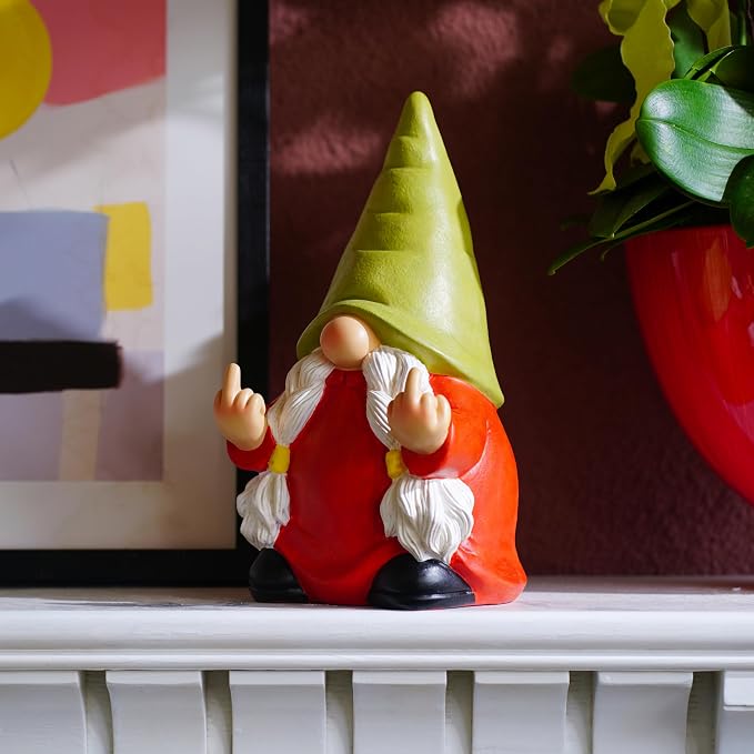 Middle Finger Gnome Statue 12.4in Female, Large Naughty Garden Gnome Statue Decoration and Lawn Ornament - Funny Garden Gnomes for Outdoor or Home Decor