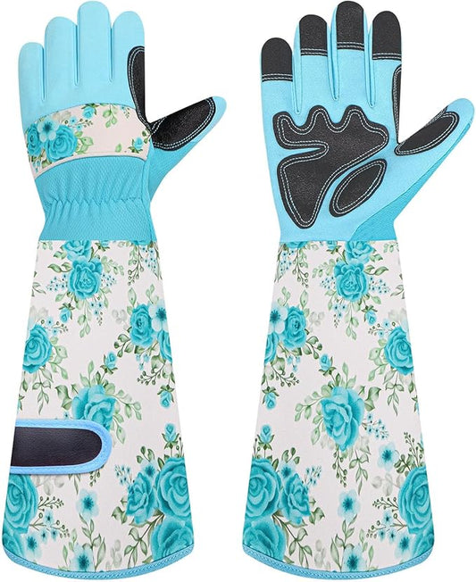 DLY Gardening Gloves, Garden Gloves for Women, long gardening gloves for Garden Work and Yard,Durable and Comfortable(Medium, Light Blue)
