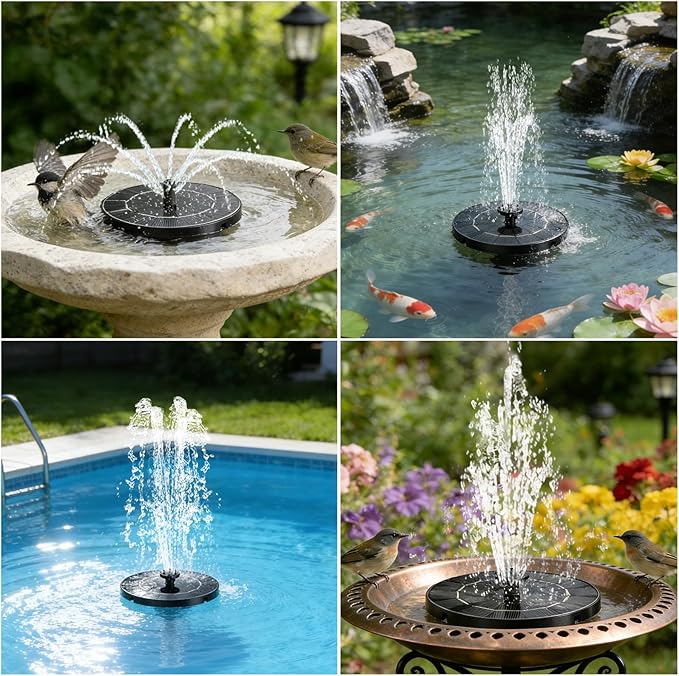 3.5W Solar Fountain with 6 Spray Nozzles & 4 Fixed Rods, Floating Solar Powered Water Fountain Pump for Bird Bath, Garden, Pond, Pool, Outdoor