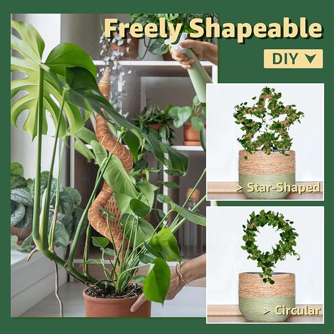 2-Pack 60in Large Moss Pole for Monstera, Bendable & Sturdy Pothos Plant Climber Support, Philodendron, Fishbone Cactus & Indoor Tropical Houseplants, Made for Coco Coir