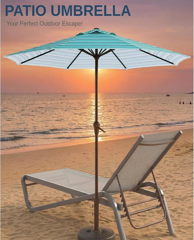 10FT Patio Umbrella, Outdoor Umbrella with Push Button Tilt and Crank, 8 Sturdy Ribs, UV Protection & Waterproof Market Umbrella for Pool, Backyard, Beach,Deck
