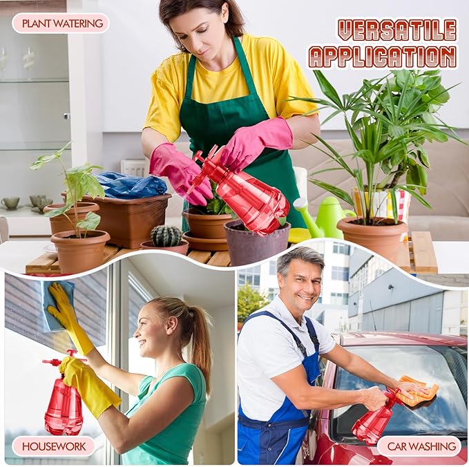 Teenyyou 2 Pcs 1.5 Liter Misters Spray Pump Bottle with Full Neoprene Jacket and Built in Carrying Strap Garden Plant Mister Spray Bottle for Spring Personal Cooling Plants Watering (Red)