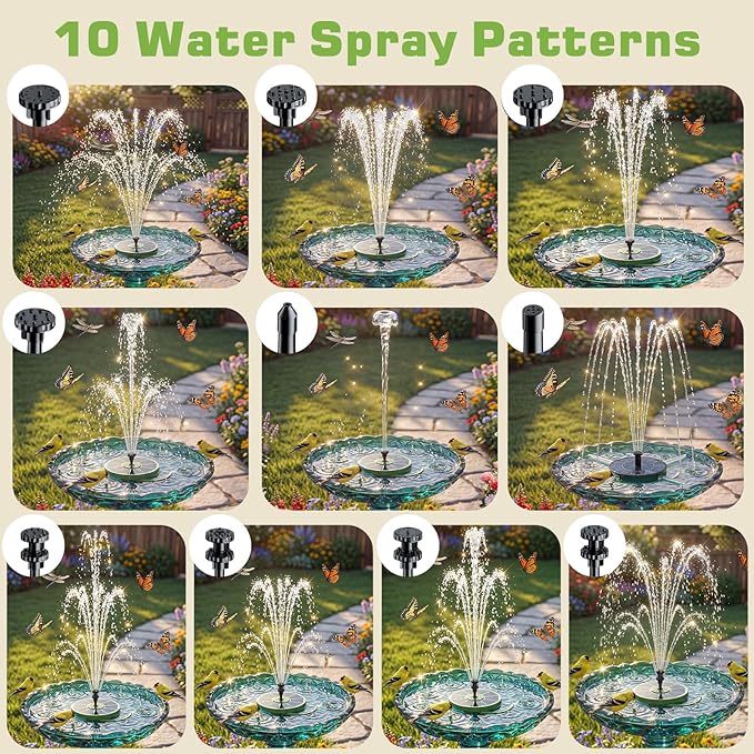 AISITIN 3.5W Solar Bird Bath Fountain with Built-in 1500mAh Battery, Solar Water Pump with 8 Nozzles, Solar Powered Floating Fountain for Outdoor Garden, Birdbath, Pond, Pool, Fish Tank - Dark Green