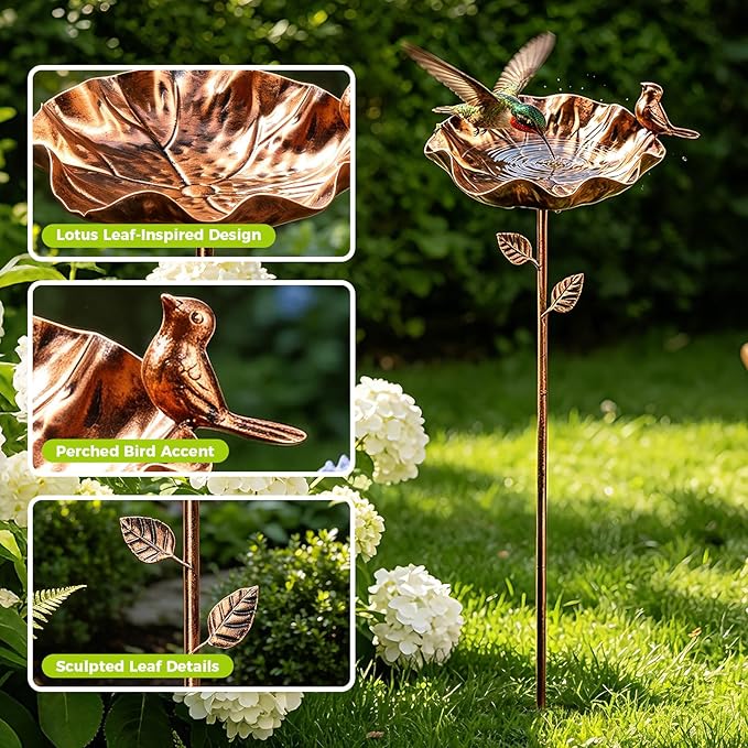 Bird Feeders for Outdoors, 28 Inches Metal Birdbath, Docorative Hummingbird Feeders & Bird Bath for Outside, Vintage Decor for Garden Yard Patio Lawn, 2 PCS, Bronze