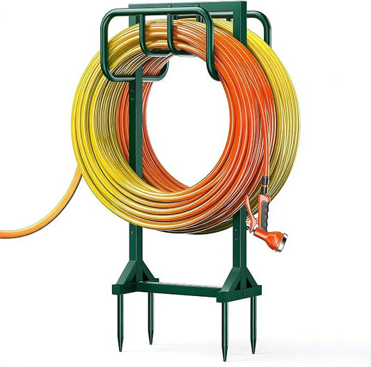 HeroicLion Garden Hose Holder Holds 2 x 160FT Hoses, Super Stable Water Hose Holders with 4 Spikes, Rustproof Freestanding Hose Stand Hanger Garden Hose Storage for Outside Yard Lawn Farm, Green
