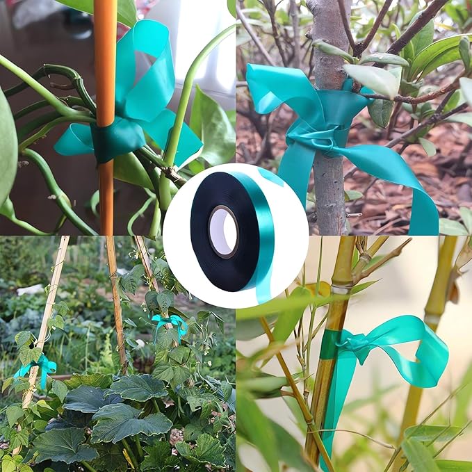 4 Rolls 150 Feet Stretch Tie Tape 0.5 Inch Garden Tie Tape Thick Plant Ribbon Garden Green Vinyl Stake for Indoor Outdoor Patio Plant Use
