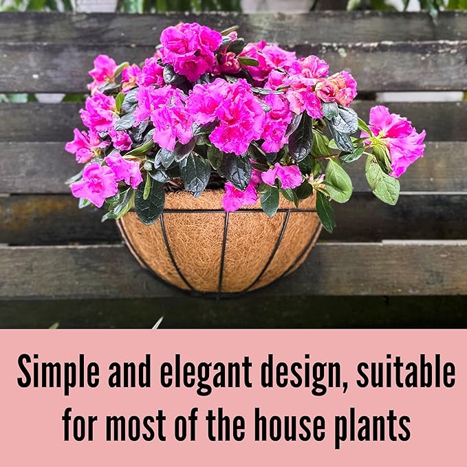 LaLaGreen Large Wall Flower Baskets, 4 Pack, 16 Inch Rail Planter for Outdoor Plants, Metal Wire Plants Holders with Coco Liner Outside Fence Balcony Garden Pots Railings Hanging Deck Porch Decor
