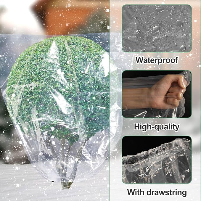 ANPHSIN 2 Pcs Extra Large Winter Plant Cover Freeze Protection - 71" x 83" Plastic Plant Frost Bags with Drawstring, Waterproof Plant Shelter Coverings for Outdoors Garden Shrubs Palm Fruit Trees