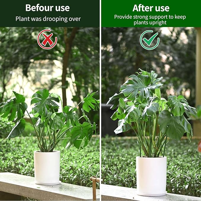 Yhtpouqe 4 Pack Plant Support Stakes, Plant Stakes for Indoor and Outdoor Plants. 28inch Plant Sticks with Extension Poles, Plant Clips, Plant Ties for Potted Monstera Plants, Climbing Plants