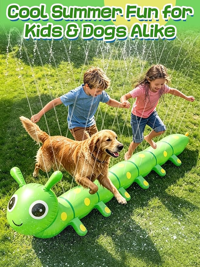 97" x 19" Extra Large Caterpillar Sprinkler for Kids - Outdoor Toys Kids Toddler Water Sprinkler for Yard, Attaches to Garden Hose, Durable Inflatable Splashing Fun Toys for Garden Lawn