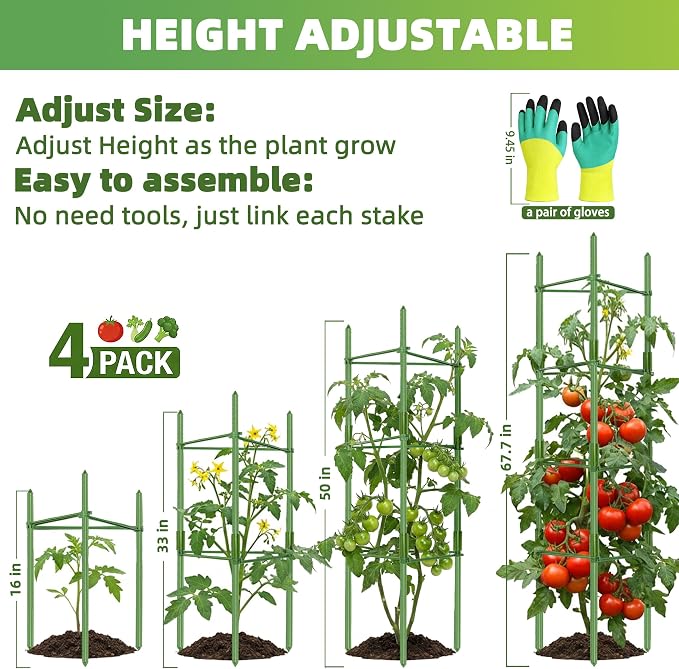 EWPJDK 6-Pack Tomato Cage for Garden Plant Support 48 INCH Garden Stakes Adjustable Tomato Cage for Climbing Plants Pots Vegetables Flowers Fruits (6, 48 Inches)