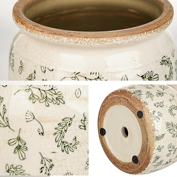 Sungmor Set of 2 Farmhouse Ceramic Planters with Drainage Hole,Vintage Crackle Glaze Flower Pots, Tuscan Decor Pots for Indoor/Outdoor Herbs,Succulents and Small Flowers